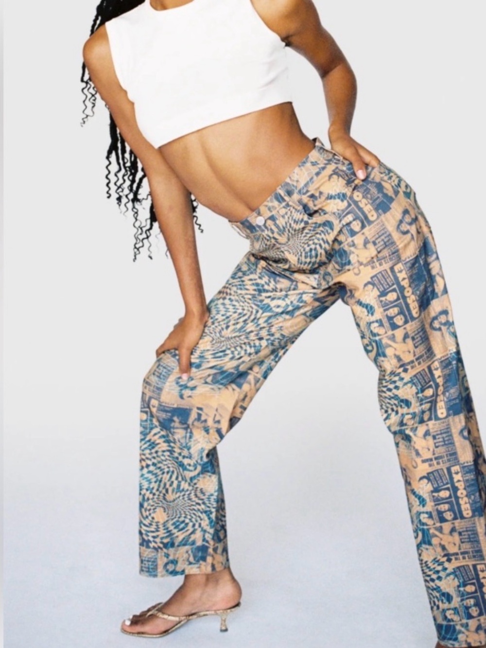 Miaou Fargo Wanted Newspaper Graphic Print Wide Leg Pants High Rise Revolve XS